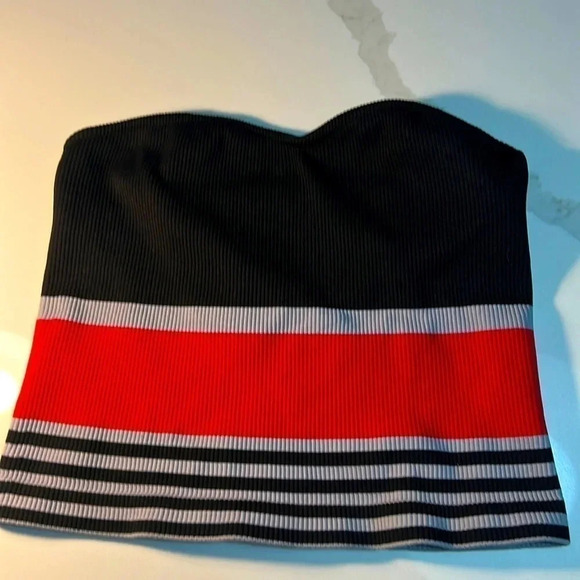 Tops - Stretchy Ribbed Tube Top.‎ Red, grey and  black stripes Size Small/Medium